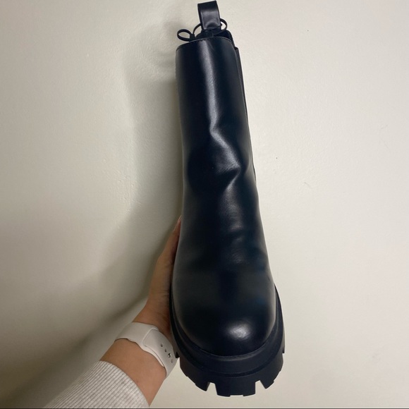 Zara Leather Lug Boot Black 40 - Picture 4 of 11